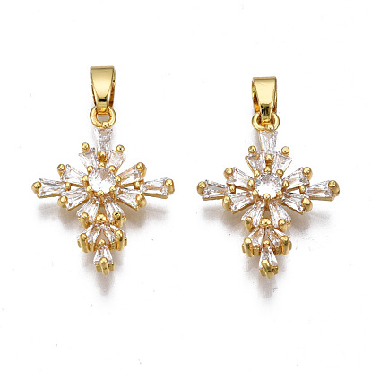 Brass Micro Pave clear Cubic Zirconia Pendants, Nickel free, Cross