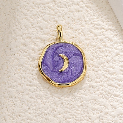 Латунь эмаль подвески, плоский круглый шарм, золотые