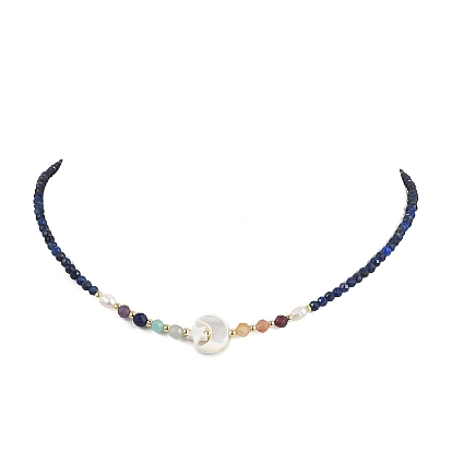 Ожерелье из натурального жемчуга, белой раковины в форме звезды и луны, а также ограненного круглого натурального лазурита для женщин., золотые, красочный