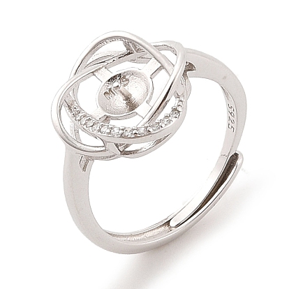 925 Кольцевые крепления из стерлингового серебра с микропаве из кубических цирконий с жемчужным гнездом, за половину пробурено бисера, ромб