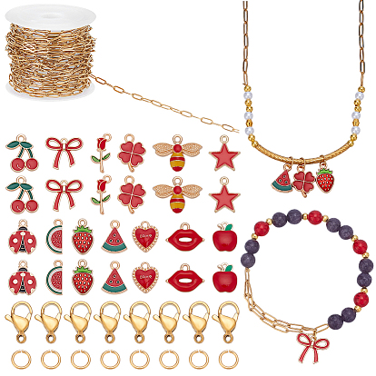 Набор для самостоятельного изготовления ожерелий со смешанными формами из сплава и эмали, включая 304 кабельные цепи из нержавеющей стали