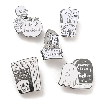 Halloween Skull/Ghost Enamel Pins, Gunmetal Alloy Badge for Women