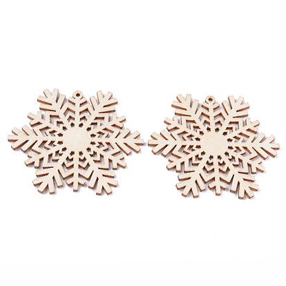 Undyed Natural Wooden Big Pendants, Laser Cut, Snowflake