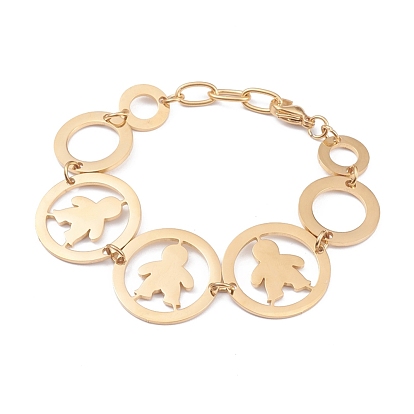 304 Stainless Steel Link Chain Bracelets, with Lobster Claw Clasps, Ring with Boy
