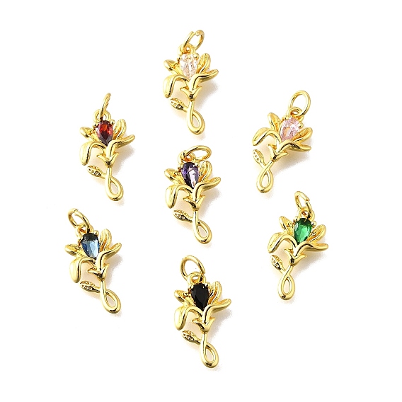 Латунные микро проложить кубического циркония подвески, , с прыжковых колец, без кадмия и без свинца, долговечный, стойки покрытие, реальный 18 k позолоченный