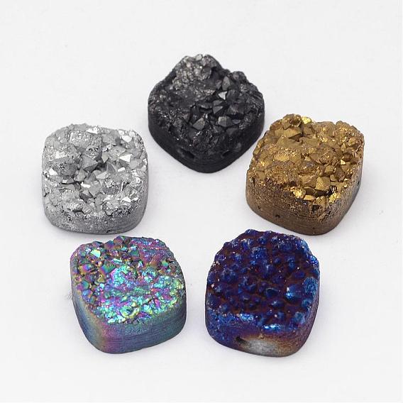 Electroplated Natural Druzy Quartz Crystal Beads, Square