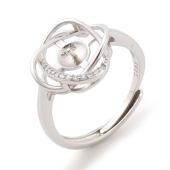 925 Кольцевые крепления из стерлингового серебра с микропаве из кубических цирконий с жемчужным гнездом, за половину пробурено бисера, ромб