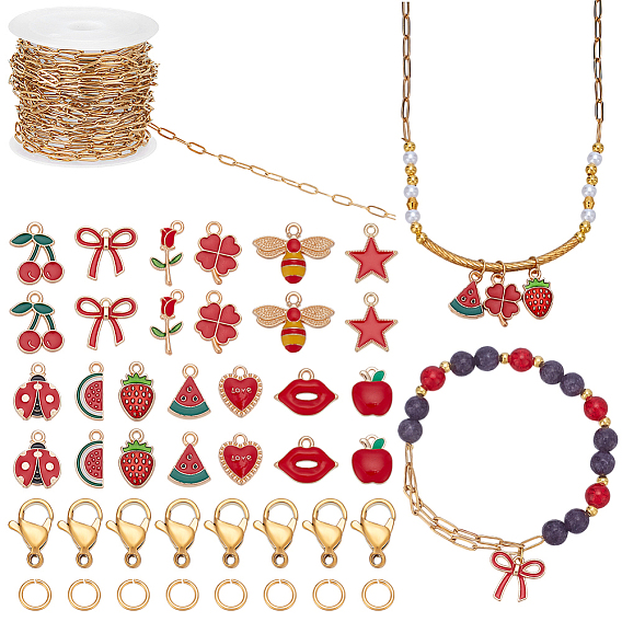 Набор для самостоятельного изготовления ожерелий со смешанными формами из сплава и эмали, включая 304 кабельные цепи из нержавеющей стали