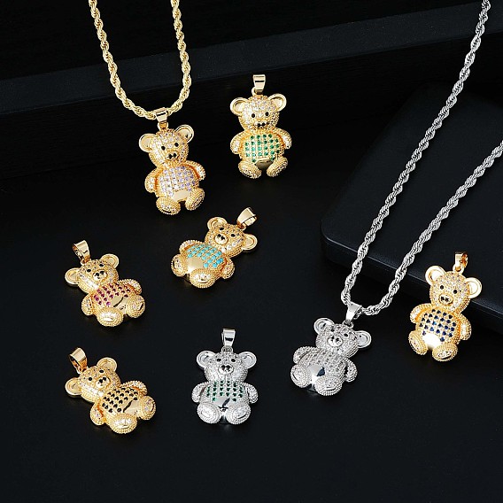 Латунные микро-паве кубические цирконии милые мини-подвески в виде мультяшных медведей для женщин