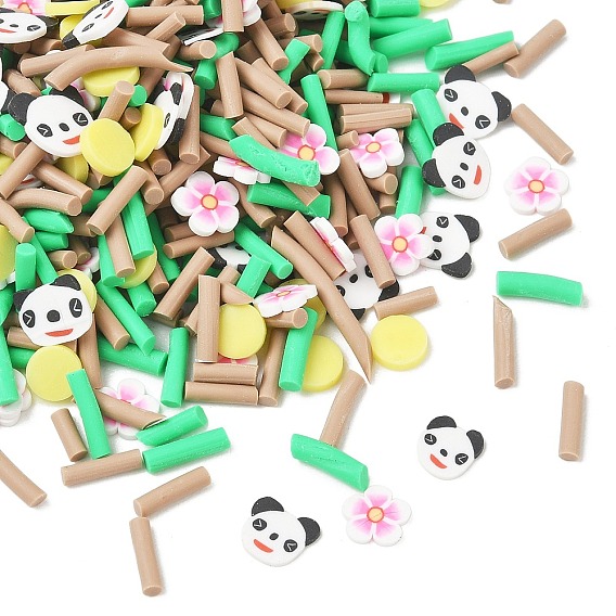 Handmade Polymer Clay Sprinkles Mix, Polymer Clay Cabochons, Panda & Sakura Flower, for Nail Art & Resin Decoration