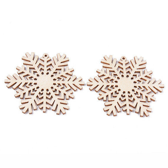 Undyed Natural Wooden Big Pendants, Laser Cut, Snowflake
