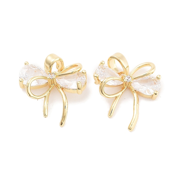Латунные микропаве прозрачные подвески с фианитом, бантом