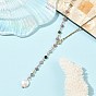 304 Stainless Steel Natural Multicolor Tourmaline Faceted Round Beaded Chain Lariat Necklaces, Adjustable Natural Keshi Pearl Coin Pendant Necklaces