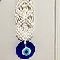 Cotton Cord Macrame Woven Wall Hanging, Glass Evil Eye Hanging Ornament with Wood Rings, for Home Decoration