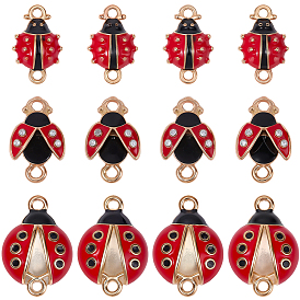 30 pièces 3 styles breloques connecteurs en alliage émail rouge et noir, liens coccinelle
