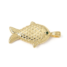 Brass Micro Pave Cubic Zirconia Pendants, Fish Charms, Rack Plating, Long-Lasting Plated, Cadmium Free & Lead Free, Real 18K Gold Plated