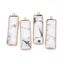 Natural Gemstone Pendants, with Brass Findings, Rectangle
