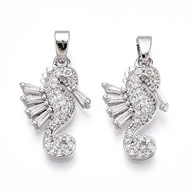 Латунные микро проложить кубического циркония подвески, без кадмия и без свинца, прелести морских коньков, платина