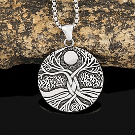 Viking Titanium Steel Box Chain Tree of Life Pendant Necklaces for Men