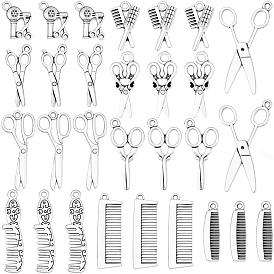100Pcs 10 Styles Haircut Theme Tibetan Style Pendants, Tools Charms