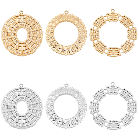 Unicraftale 6 pcs 6 styles 304 pendentifs en acier inoxydable, artisanat d'imitation de tissage, ovale et anneau