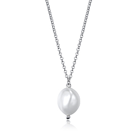 S925 Sterling Silver & Natural Freshwater Pearl Pendant Necklaces, Platinum