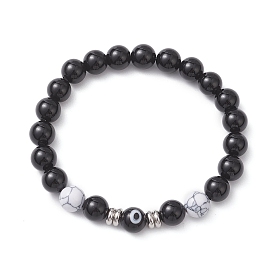 Круглые эластичные браслеты из натурального черного оникса, синтетического хаулита и бусин лэмпворк для женщин, круглый и сглаз