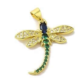 Brass Micro Pave Colorful Cubic Zirconia Pendants, Dragonfly Charms