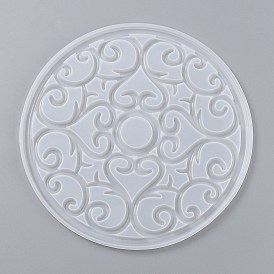 DIY Coaster Silicone Molds, Resin Casting Molds, For DIY UV Resin, Epoxy Resin Craft Making, Round with Floral Pattern