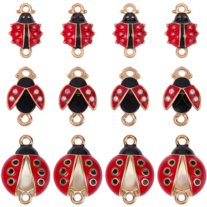 30 pièces 3 styles breloques connecteurs en alliage émail rouge et noir, liens coccinelle