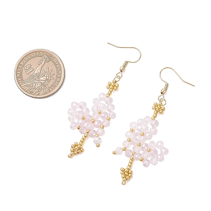 Болтающие серьги из стекла, С 304 результатами из нержавеющей стали, сердце, золотые