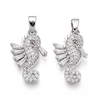 Латунные микро проложить кубического циркония подвески, без кадмия и без свинца, прелести морских коньков, платина