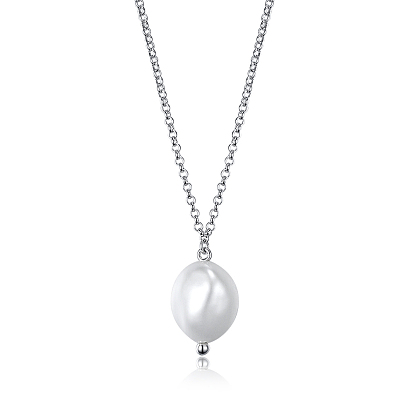 S925 Sterling Silver & Natural Freshwater Pearl Pendant Necklaces, Platinum