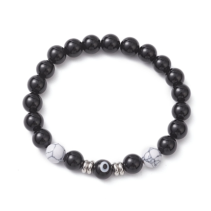 Круглые эластичные браслеты из натурального черного оникса, синтетического хаулита и бусин лэмпворк для женщин, круглый и сглаз
