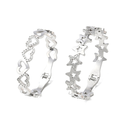 Полые 304 браслеты из нержавеющей стали для женщин, браслеты со стразами на шарнирах, цвет нержавеющей стали