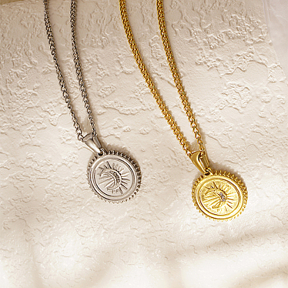 Collares con colgante de sol y luna de circonita cúbica transparente micro pavimentados de acero inoxidable para mujer