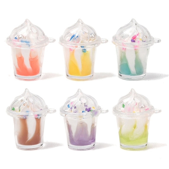 Acrylic Pendants, Ice Cream Charms, with Resin and Plastic Pearl