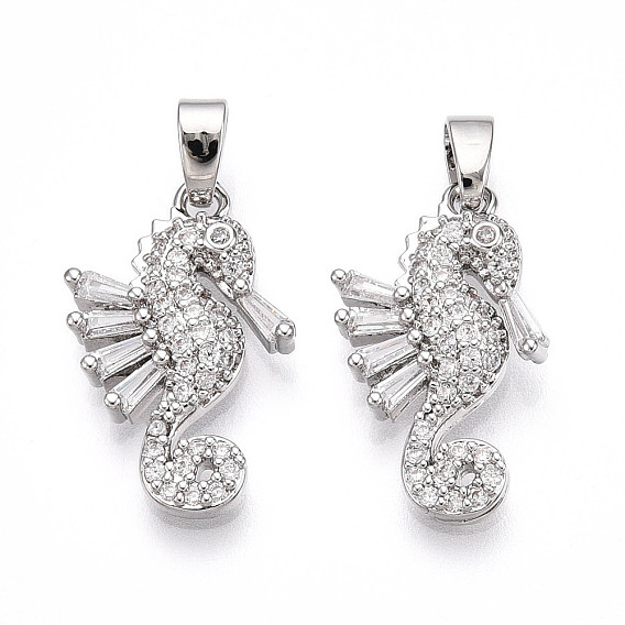 Латунные микро проложить кубического циркония подвески, без кадмия и без свинца, прелести морских коньков, платина