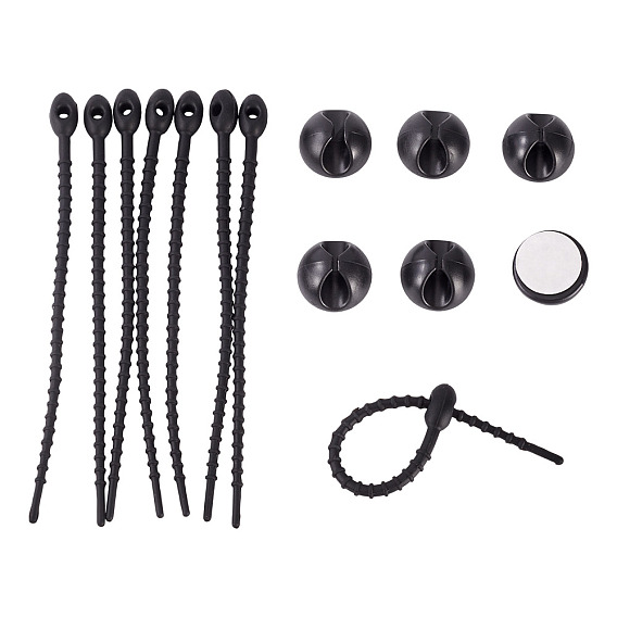 20органайзер для кабеля из ПВХ-пластика, с 20шт. силиконовые кабельные стяжки овальной формы, держатель для укладки кабелей, зажимы для шнура