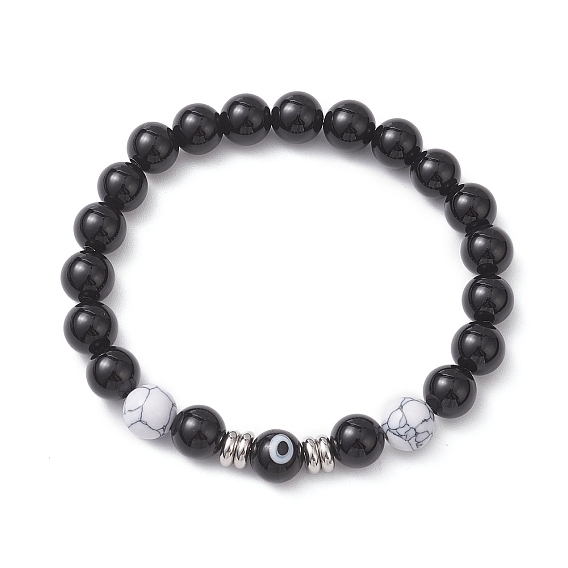 Круглые эластичные браслеты из натурального черного оникса, синтетического хаулита и бусин лэмпворк для женщин, круглый и сглаз