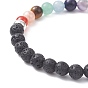 Natural Mixed Gemstone Round Beaded Stretch Bracelets with Alloy Charms