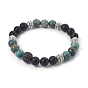 Natural Mixed Gemstone and Natural Black Agate(Dyed) Beads Stretch Bracelets, with Brass Cubic Zirconia Beads and Alloy Beads