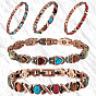 Браслеты-цепочки из цинкового сплава, синтетической бирюзы, натурального обсидиана, синтетического авантюрина и кошачьего глаза, с магнитной застежкой, Красная медь