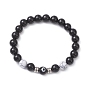 Круглые эластичные браслеты из натурального черного оникса, синтетического хаулита и бусин лэмпворк для женщин, круглый и сглаз