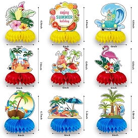 9Pcs 9 Style Bird & Coconut Tree & Ocean Theme 3D Paper Fans, Honeycomb Centerpiece Decorations for Party Festival Home Decoration