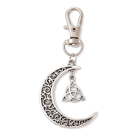 Tibetan Style Alloy Trinity Knot/Moon Pendant Decorationss, with Swivel Lobster Claw Clasps