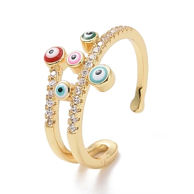 Enamel Evil Eye Open Cuff Ring with Clear Cubic Zirconia, Real 18K Gold Plated Brass Jewelry for Women, Cadmium Free & Lead Free