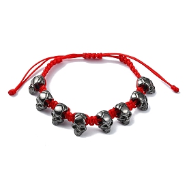 Adjustable Alloy Braided Beads Bracelets, Halloween Skull Bracelets for Men Women