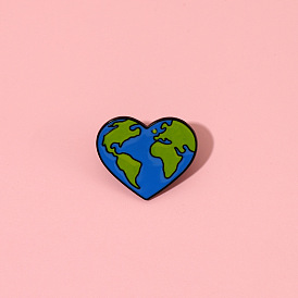 Blue Heart-Shaped Alloy Brooch for Earth Protection Clothing Collar Pin Badge