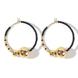 Bohemian Style Brass & Glass Beaded Hoop Earrings for Women